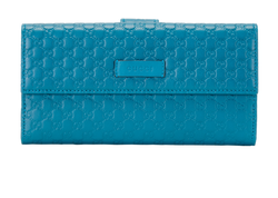 Gucci Microguccissima Long Wallet, Leather, Teal, 0416, 3*